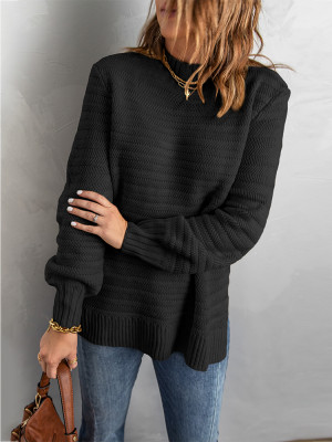 Suéter con textura de cuello alto de color sólido negro