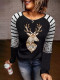 Camiseta de manga larga con estampado de leopardo y rayas de ciervo navideño