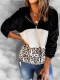 Sudadera con capucha y cremallera de un cuarto de forro polar con bolsillo en bloque de color leopardo