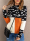 Suéter con cuello simulado de leopardo en bloques de color