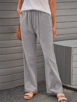 Pantalones con cordón elástico bolsillos en la cintura piernas largas y rectas gris