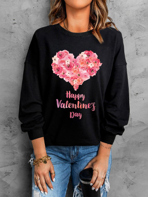 Roses Heart Happy Valentine's Day Pattern Black Sweatshirt