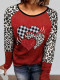 Camiseta de manga larga con estampado de corazón a cuadros y leopardo rojo Valentine