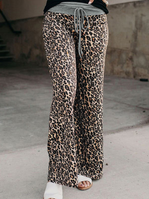 Leopard Drawstring Wide-leg Pants
