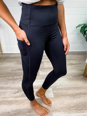 Black Tummy Control Sports Leggings with Cellphone Pocket