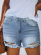 Sky Blue Frayed Hem Denim Shorts with Pockets