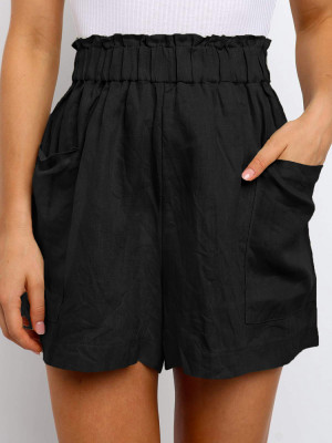 Black Paperbag Waist Flare Casual Shorts with Pockets
