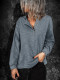 Gray Solid Color Buttoned Front Long Sleeve Top