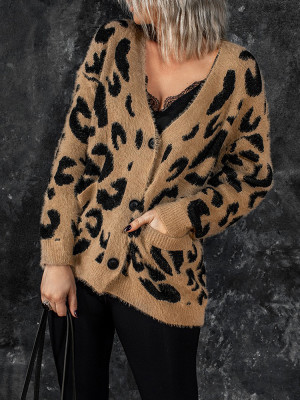 Buttons Up Leopard  Sweater Cardigan