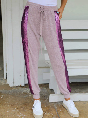 Purple Stripe Sequin Jogger Pants