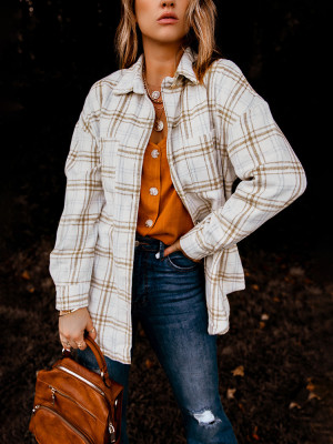 Plaid Pattern Buttoned Shirt with Slits