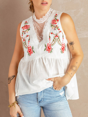 Boho Floral Embroidered Tank Top