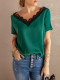 Green Lace V Neck Short Sleeve T-shirt