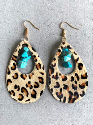 Cut-Out Turquoise Decor Leopard Earrings