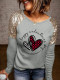 Valentine's Day Plaid Heart Letter Long Sleeve Top