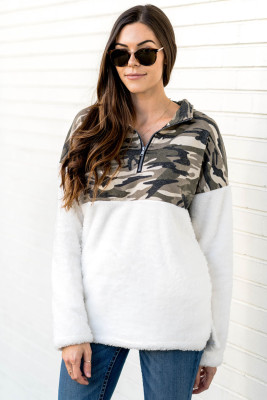 Fuzzy Pullover with Green Camo Detail