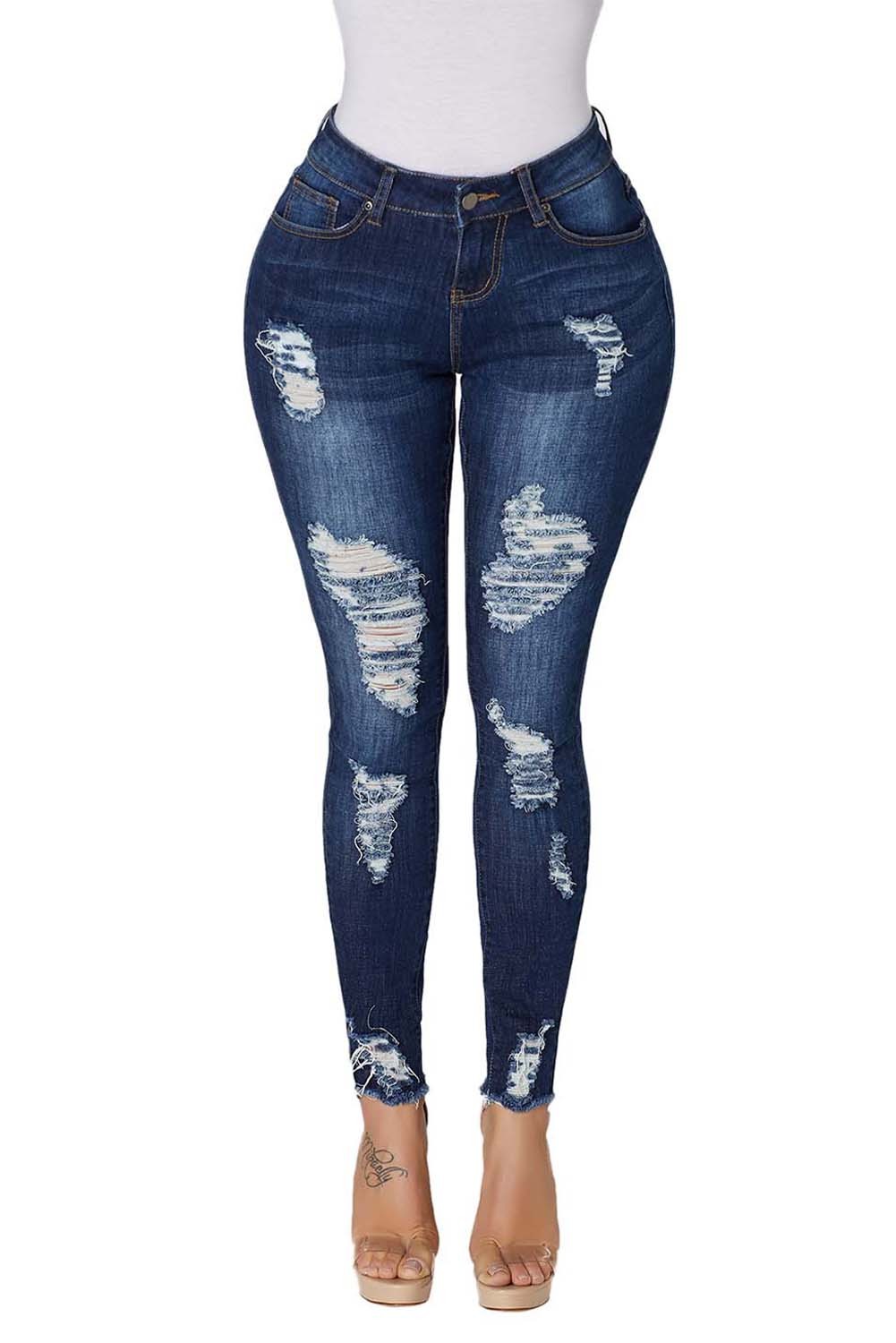 navy blue distressed jeans