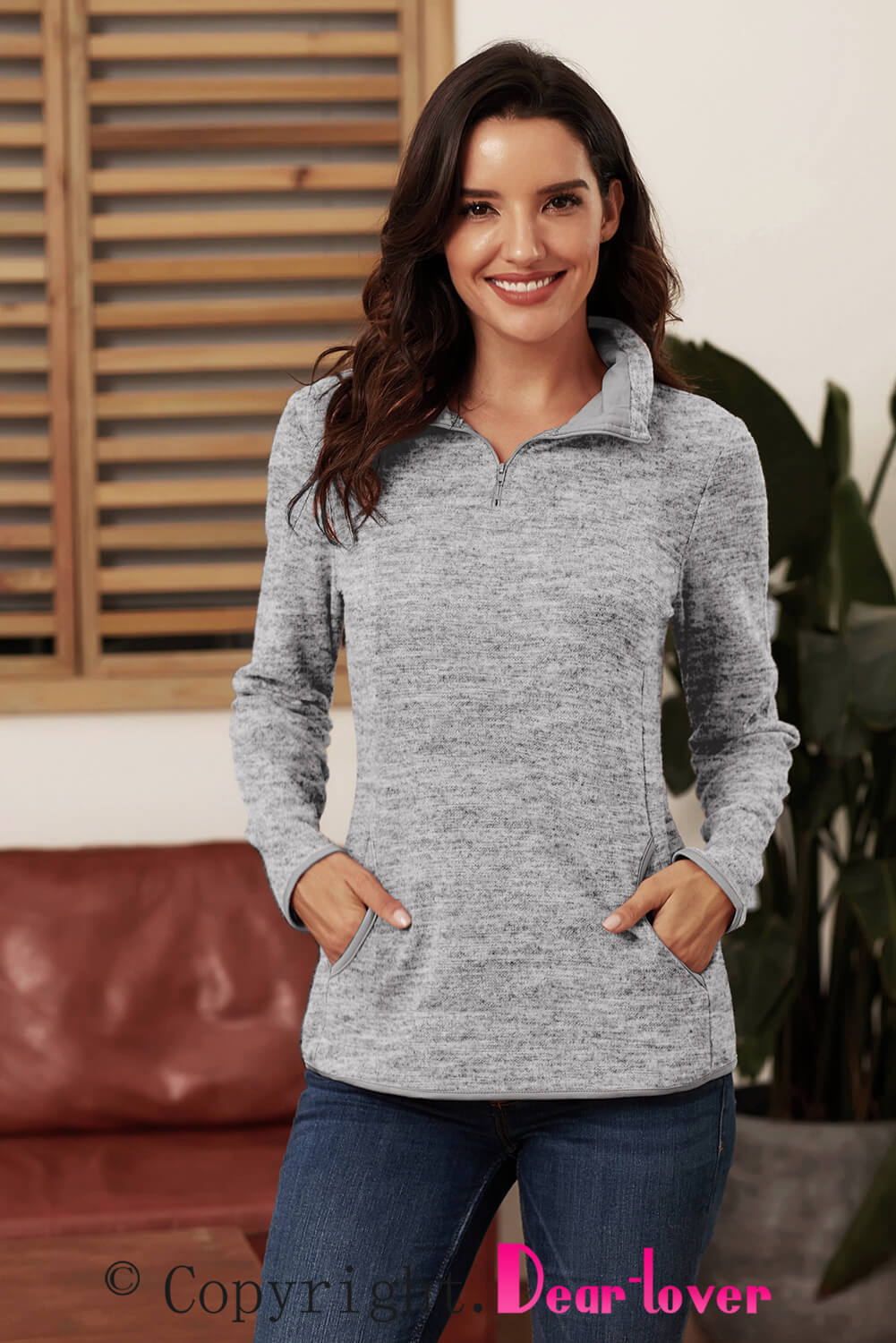 grey quarter zip sweatshirt women's