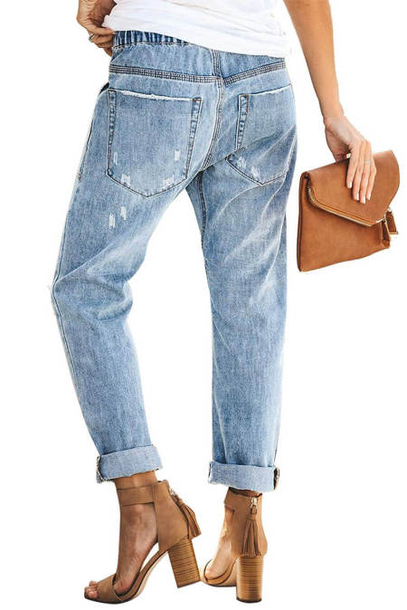 distressed pocketed denim joggers