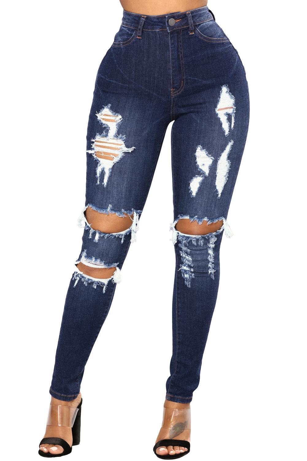 dark denim distressed jeans