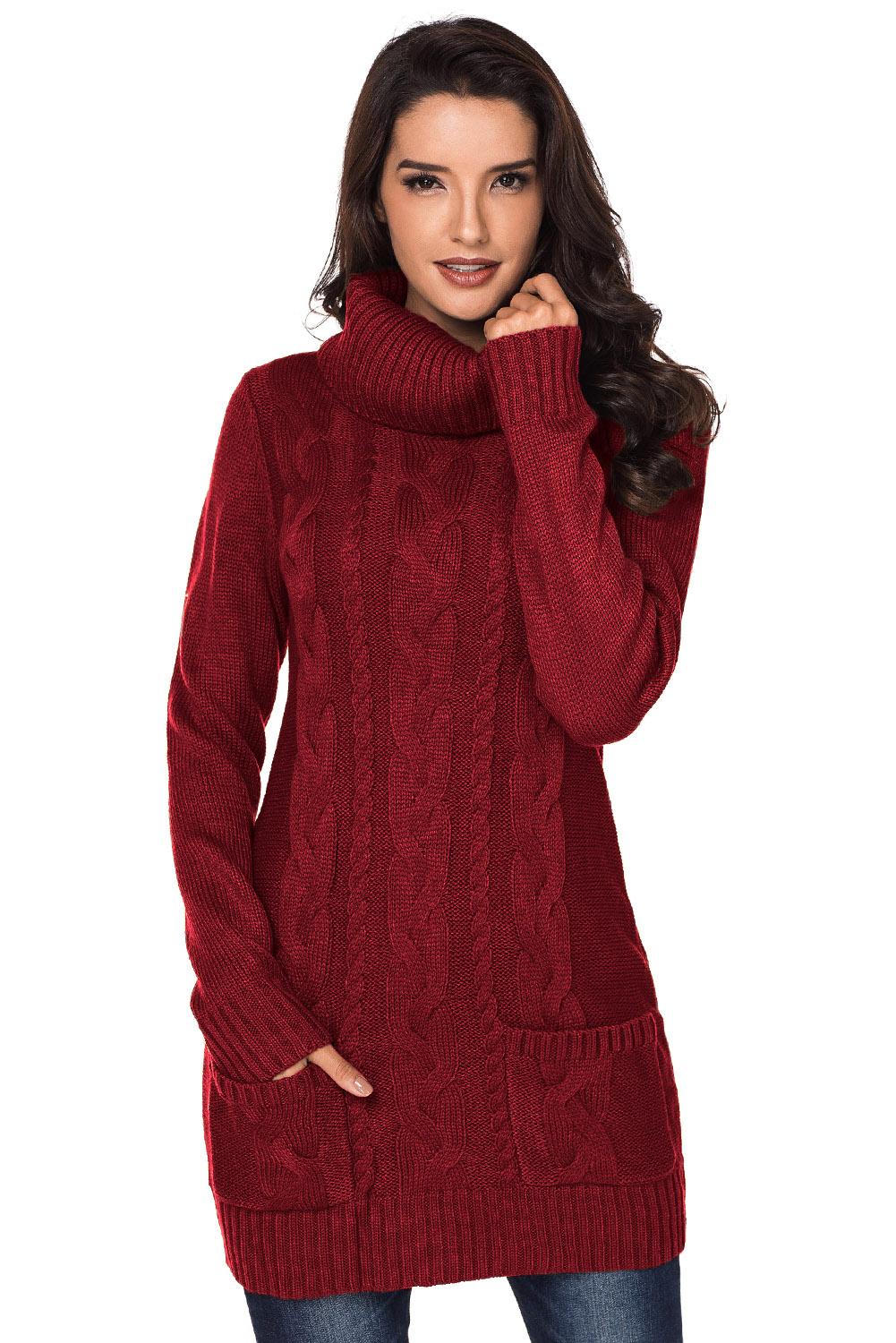 $ 30.63 - Red Cowl Neck Cable Knit Sweater Dress - www.blencot.net