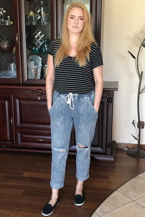 distressed pocketed denim joggers