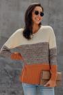 Yellow Color Block Netted Texture Pullover Sweater
