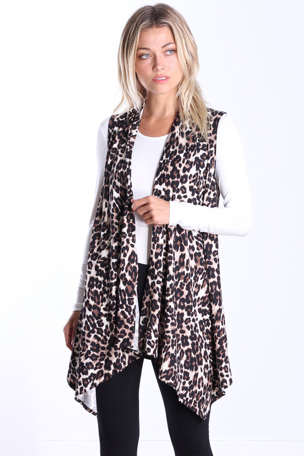 US$6.1 Leopard Print Sleeveless Long Vest Wholesale Online
