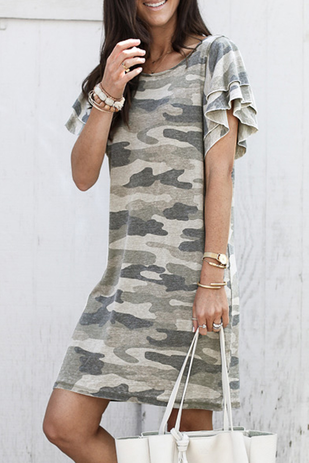 Khaki Pile Of Sleeves Camouflage Dress - (US 8-10)M