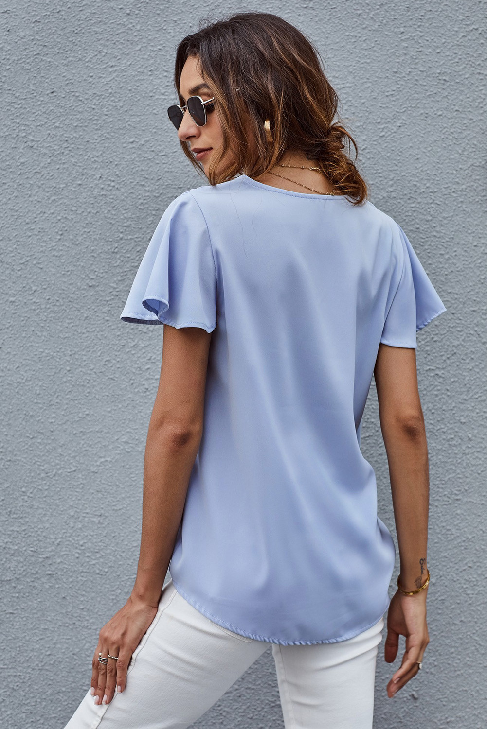 sky blue short sleeve shirt