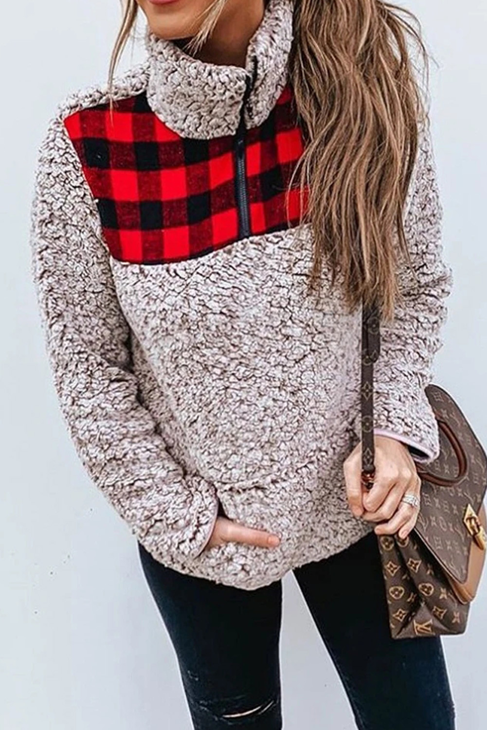 US9.8 Plaid Print Fleece Sweatshirt Wholesale