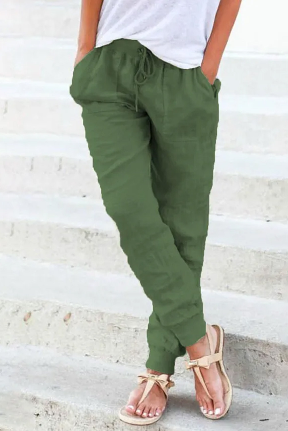 linen pants green