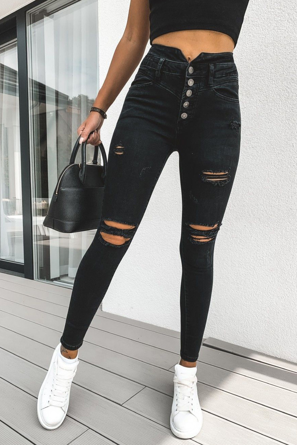 high waist jeans in black colour