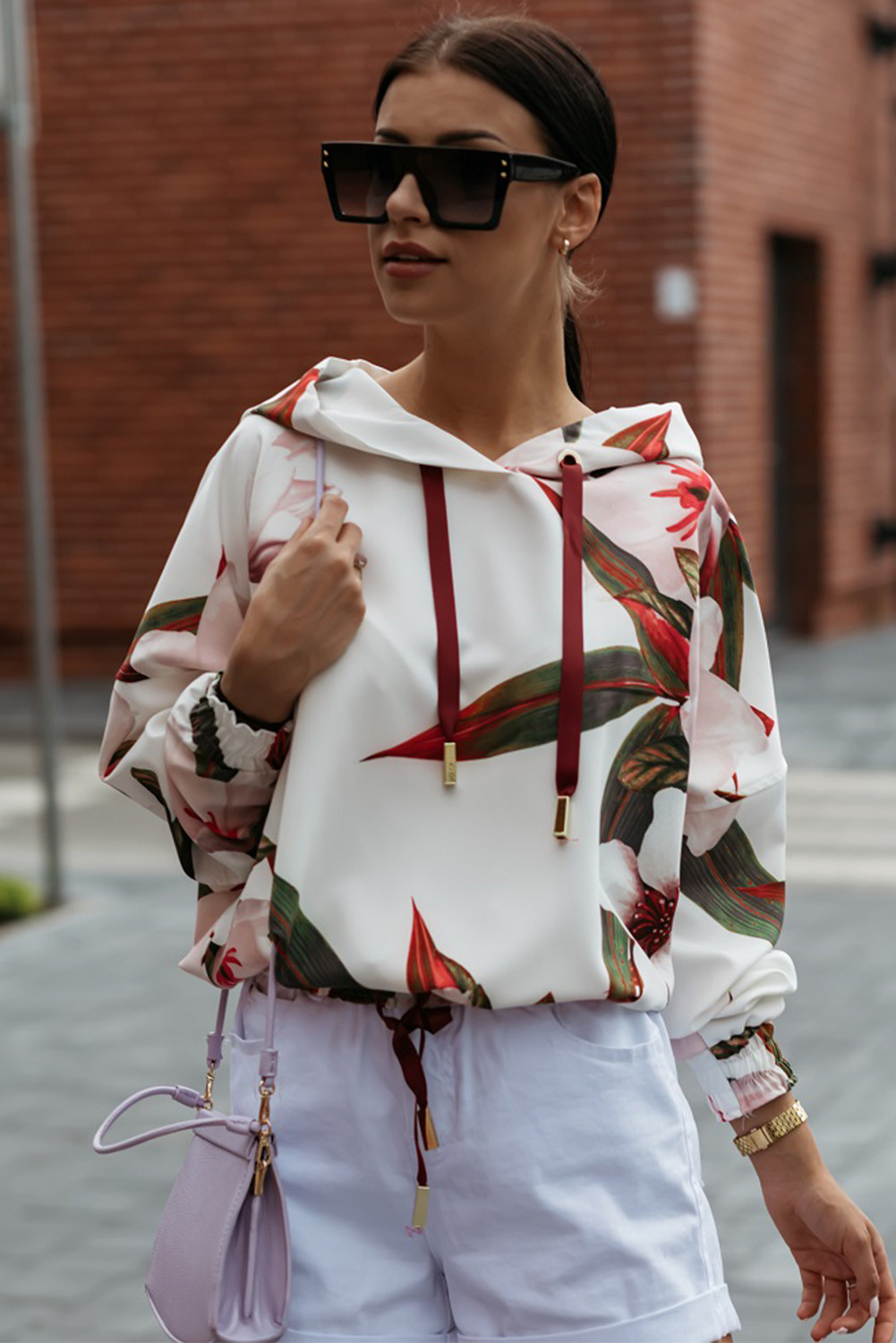 white flower hoodie