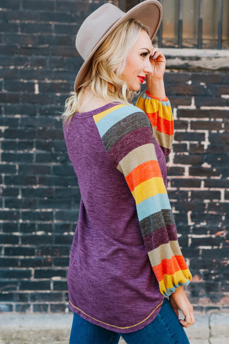 striped balloon sleeve top