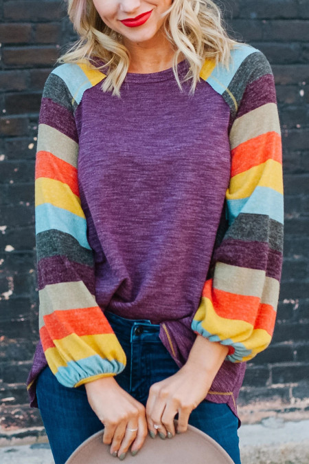 striped balloon sleeve top