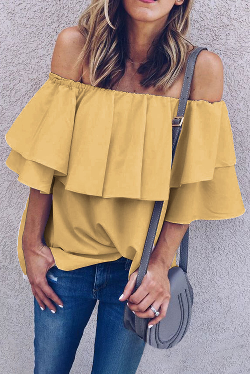 off shoulder top yellow