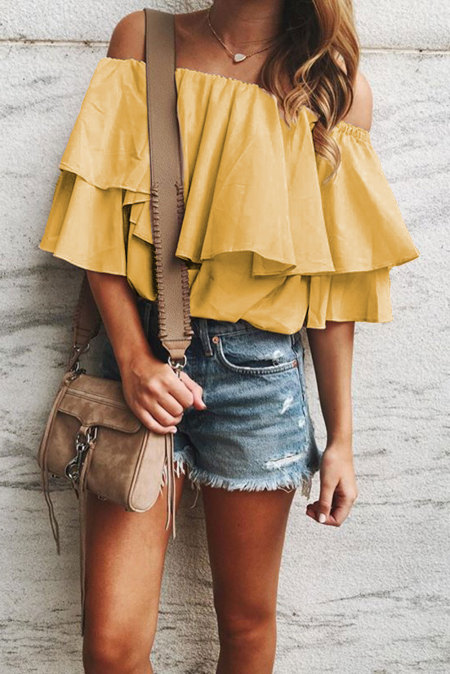 off shoulder top yellow