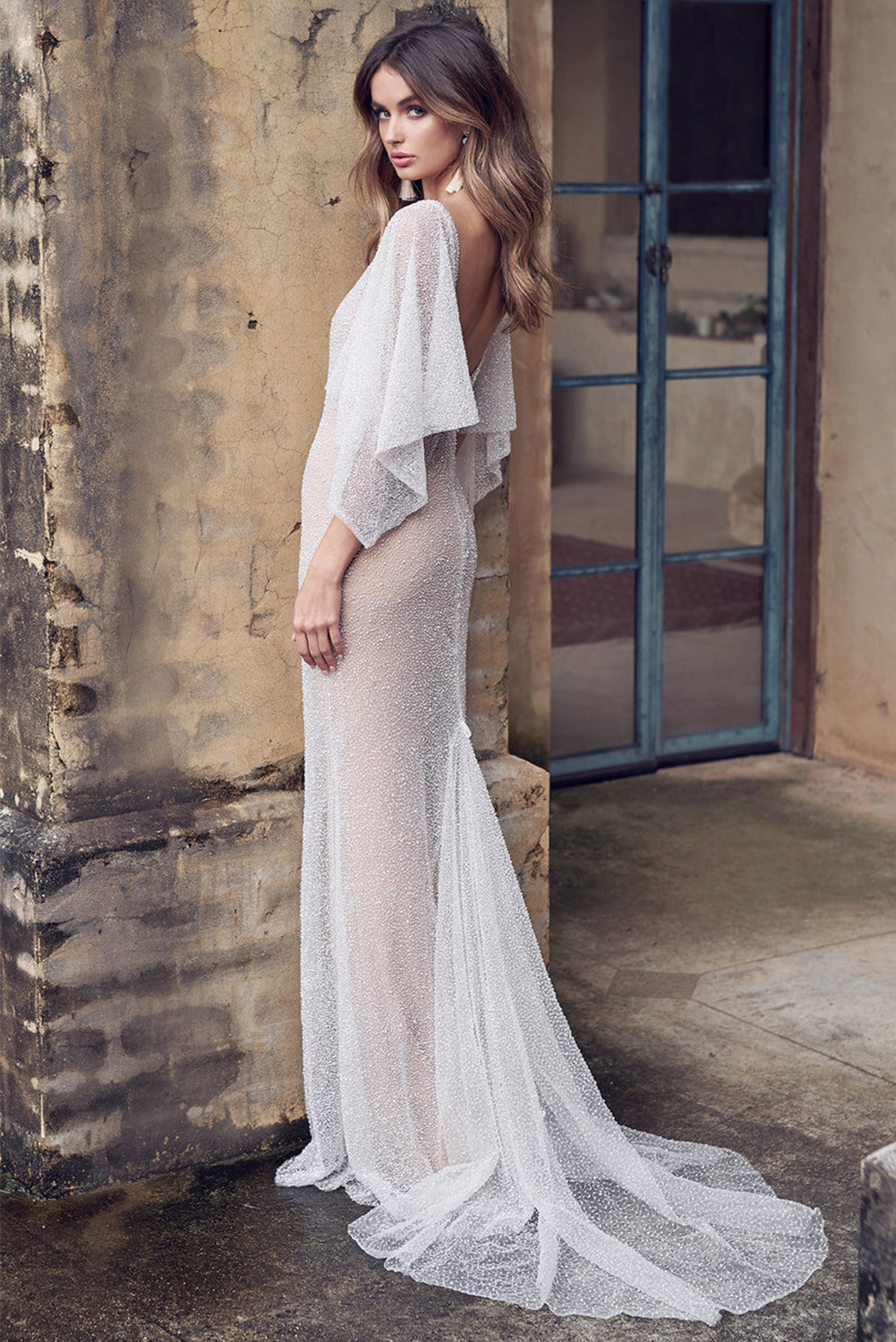 US15 Draped Sleeves Tulle Wedding Bridal Dress Wholesale Online