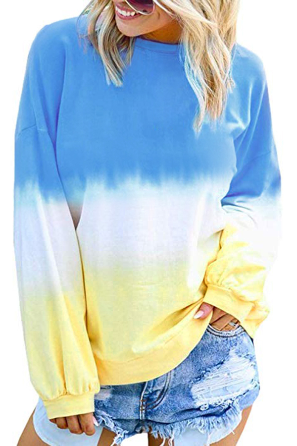 Blue Color Block Tie Dye Pullover Sweatshirt - (US 12-14)L