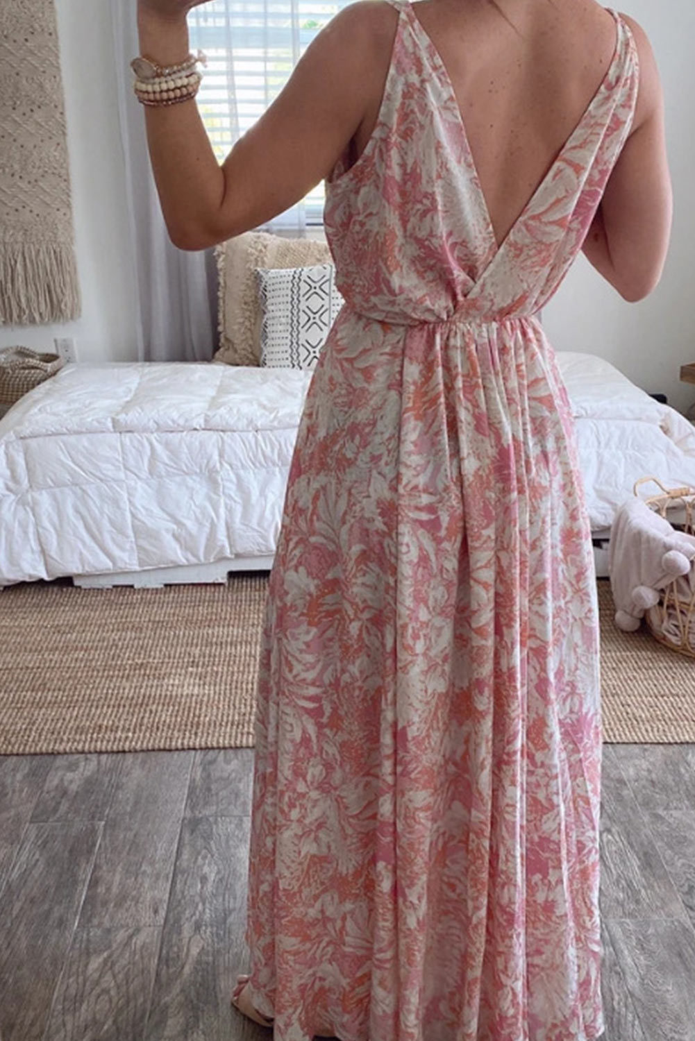 floral deep v neck dress