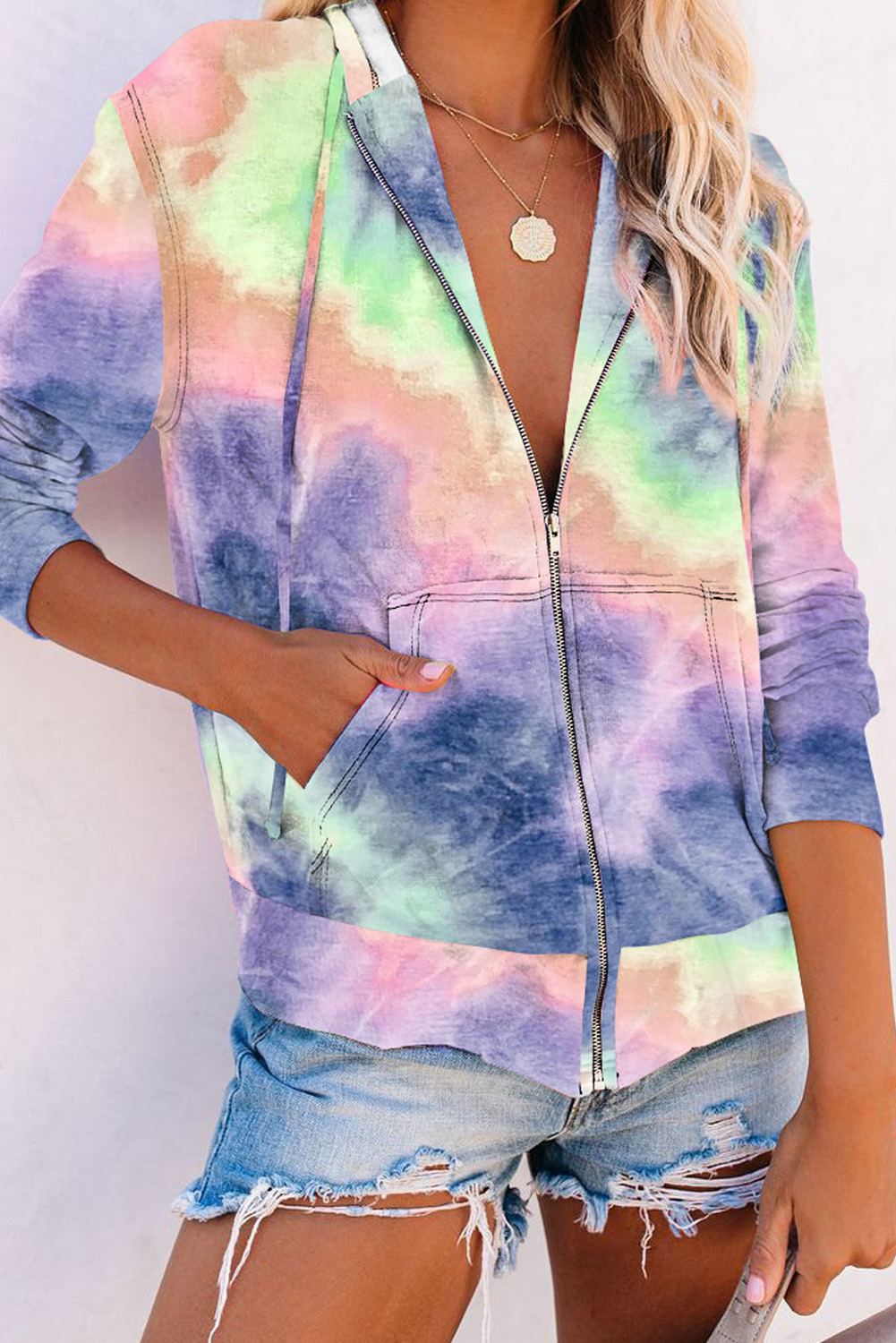 Purple Tie-dye Pocket Zip Up Hoodie - (US 4-6)S