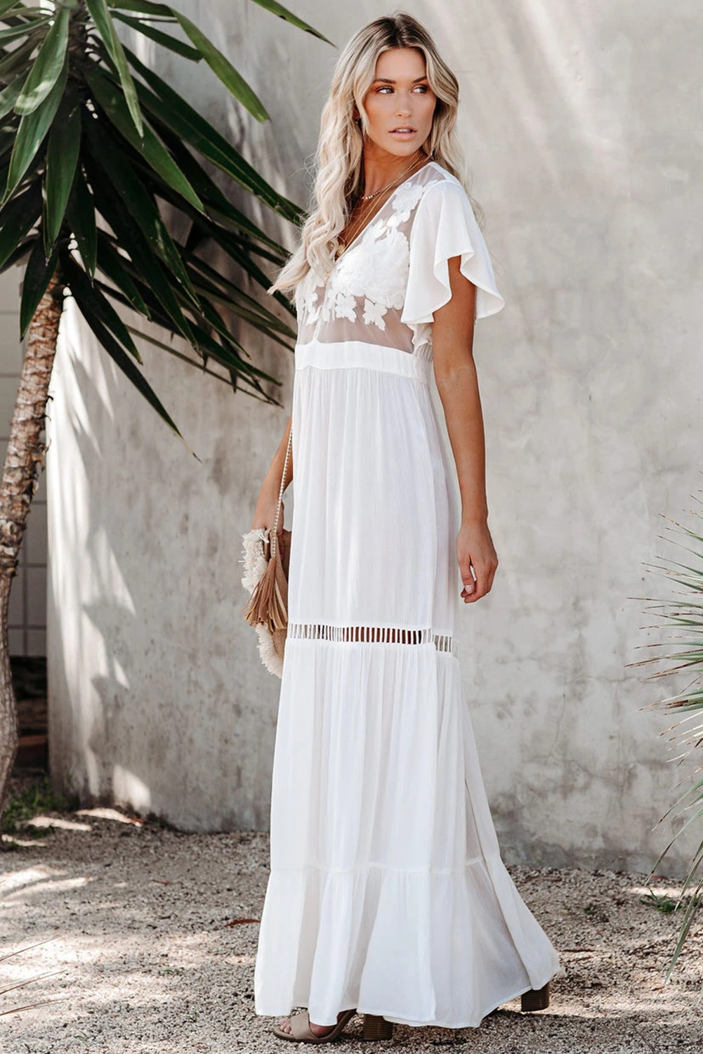 US$12.98 White Embroidered Maxi Dress Wholesale Online