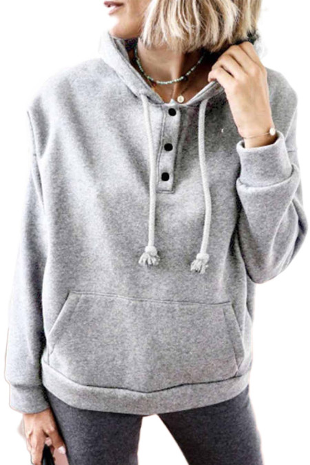 US$7.98 Gray Buttoned Pocket Design Hooded Casual Sweatshirt Wholesale ...