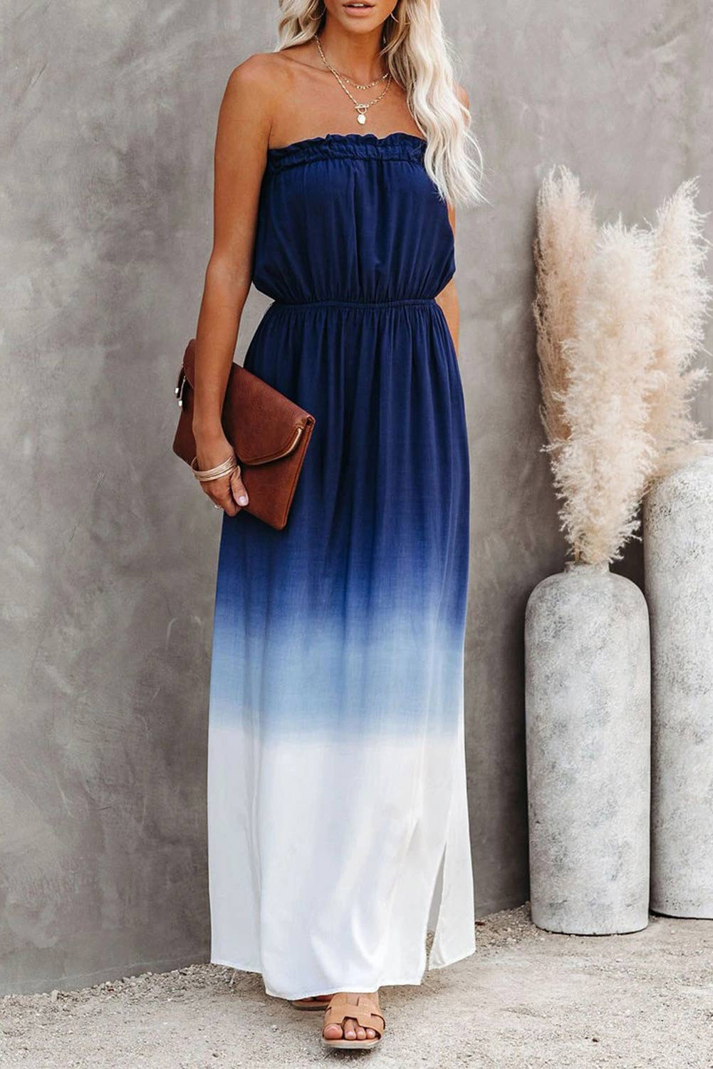 US$6.15 Blue Strapless Ombre Maxi Dress Wholesale Online