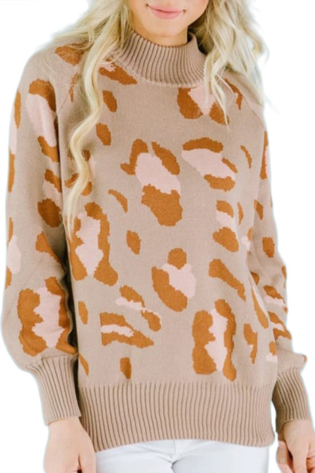 leopard balloon sleeve sweater