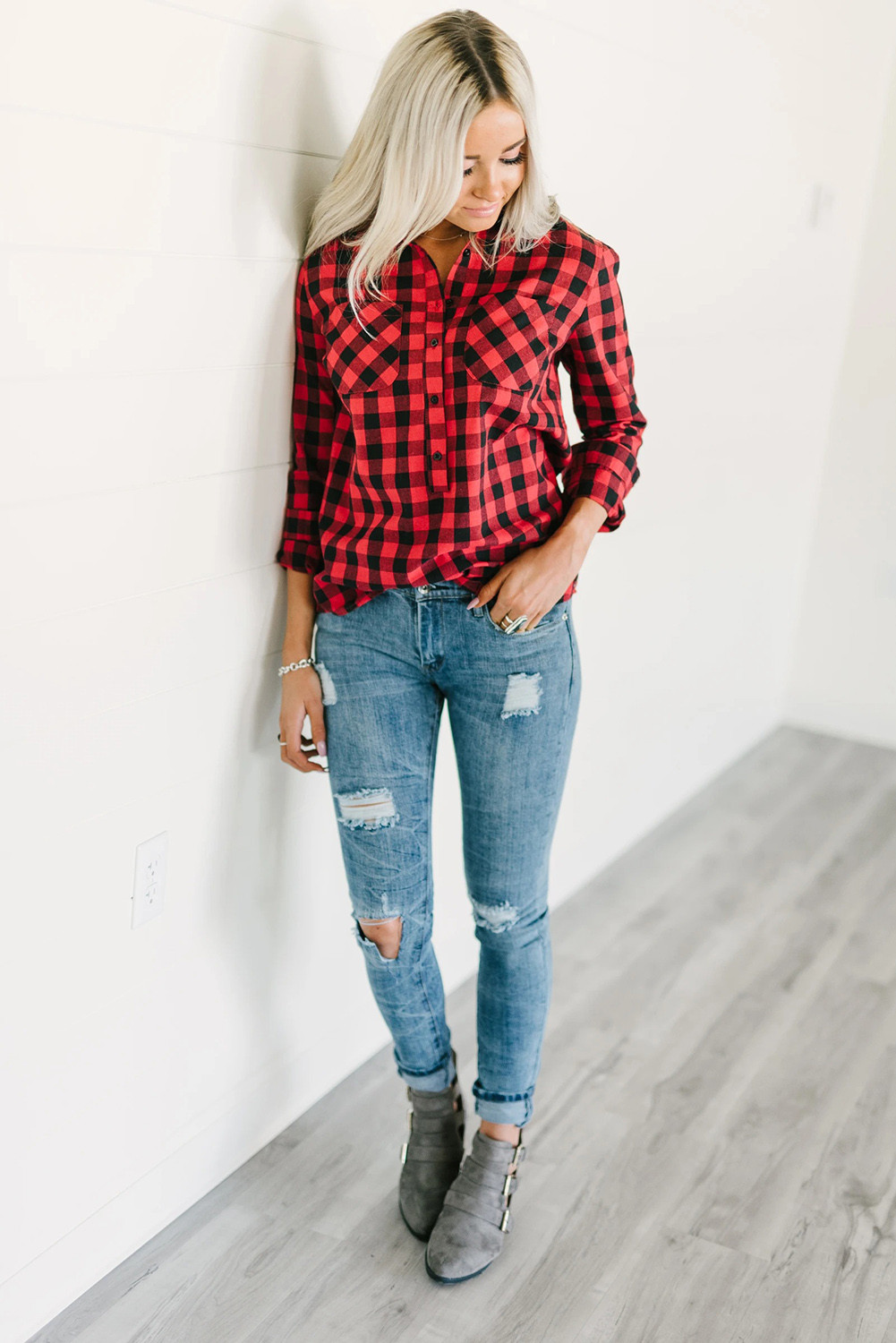 red buffalo plaid shirt dress