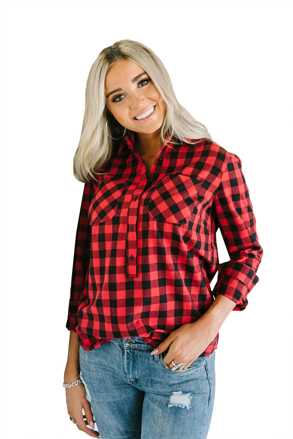 red buffalo plaid shirt dress