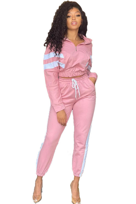 US$11.98 Pink Fashion Casual Tracksuit Two Piece Set Wholesale Online