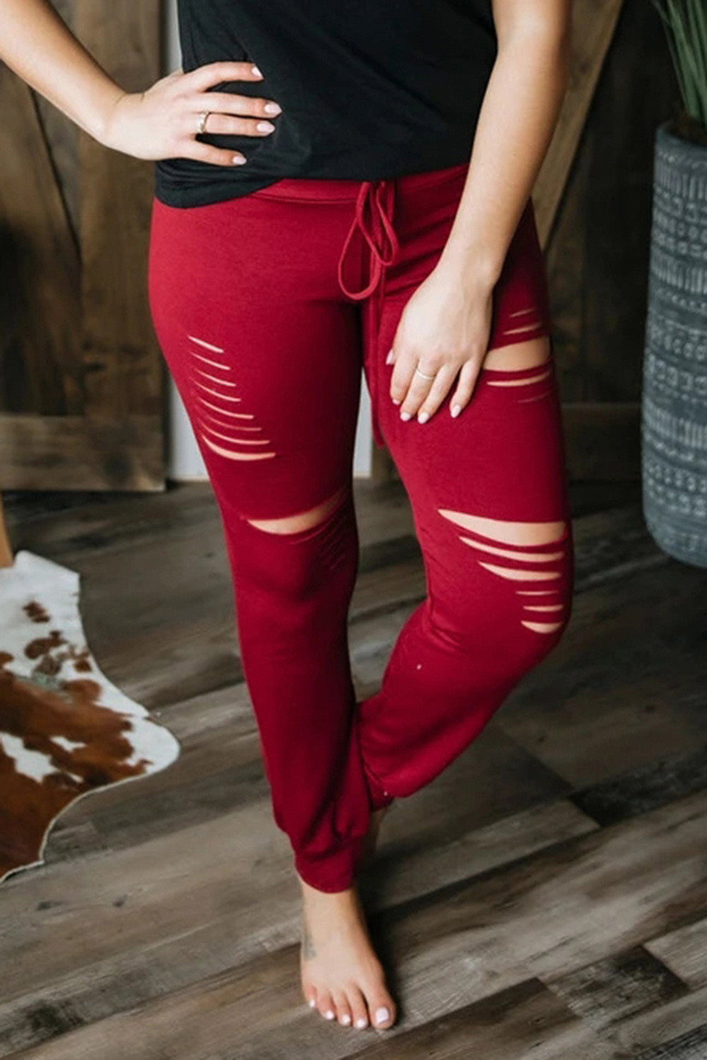 US$8.98 Wine Quest Distressed Joggers Wholesale - www.dear-lover.com